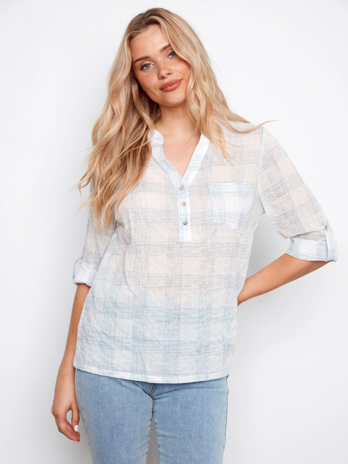 Charlie B Voile Yarn-Dye Blouse - Style C4188AR-575C