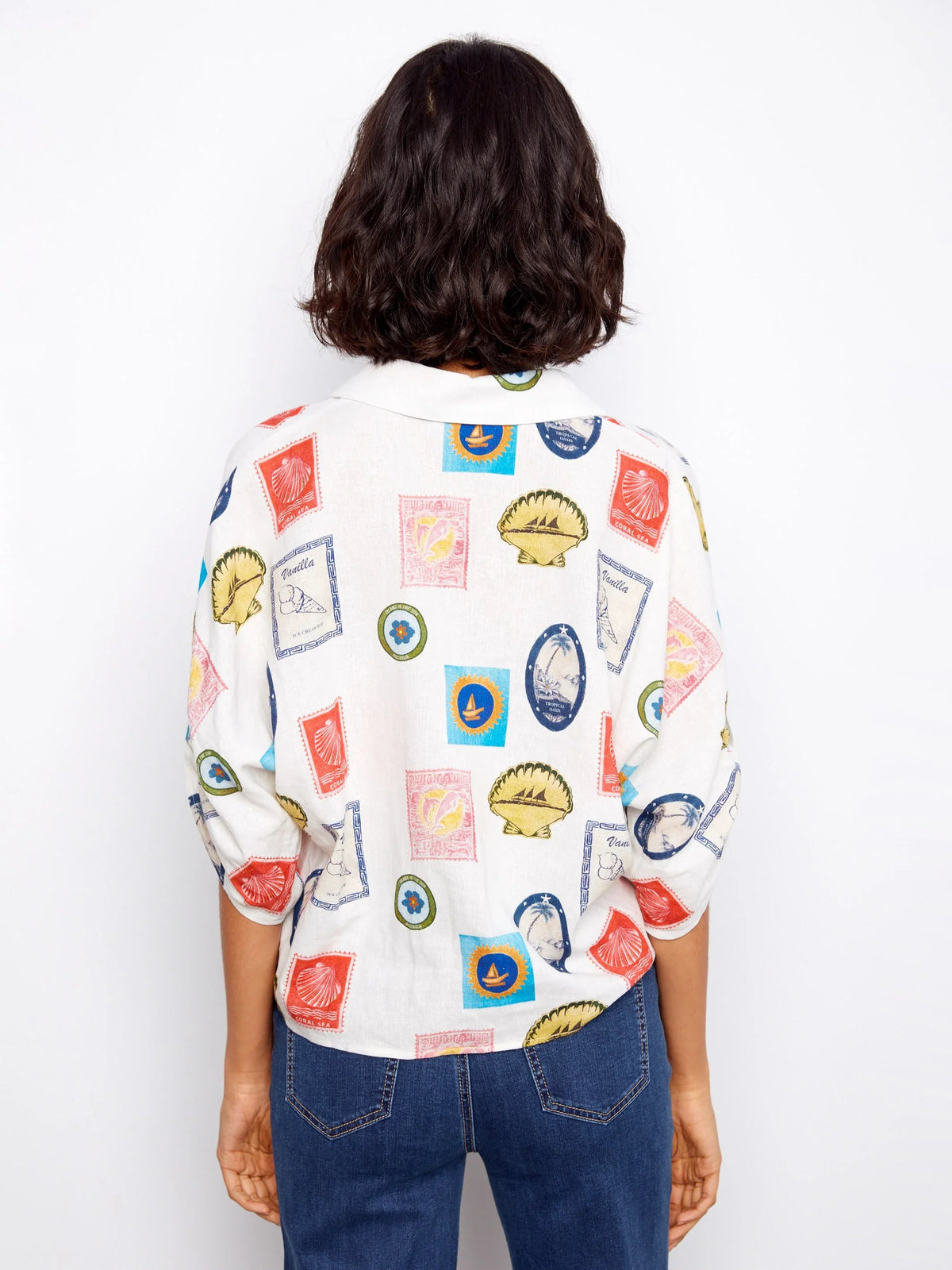 Charlie B Printed Button-Front Front-Tie Ruched Blouse - Style C4637X-229B