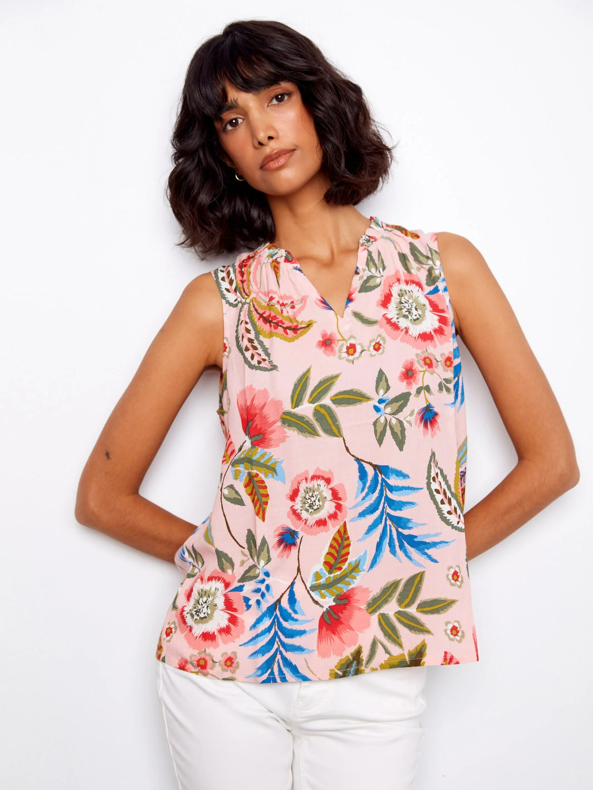 Charlie B Printed Sleeveless Top - Style C4529RR-510B