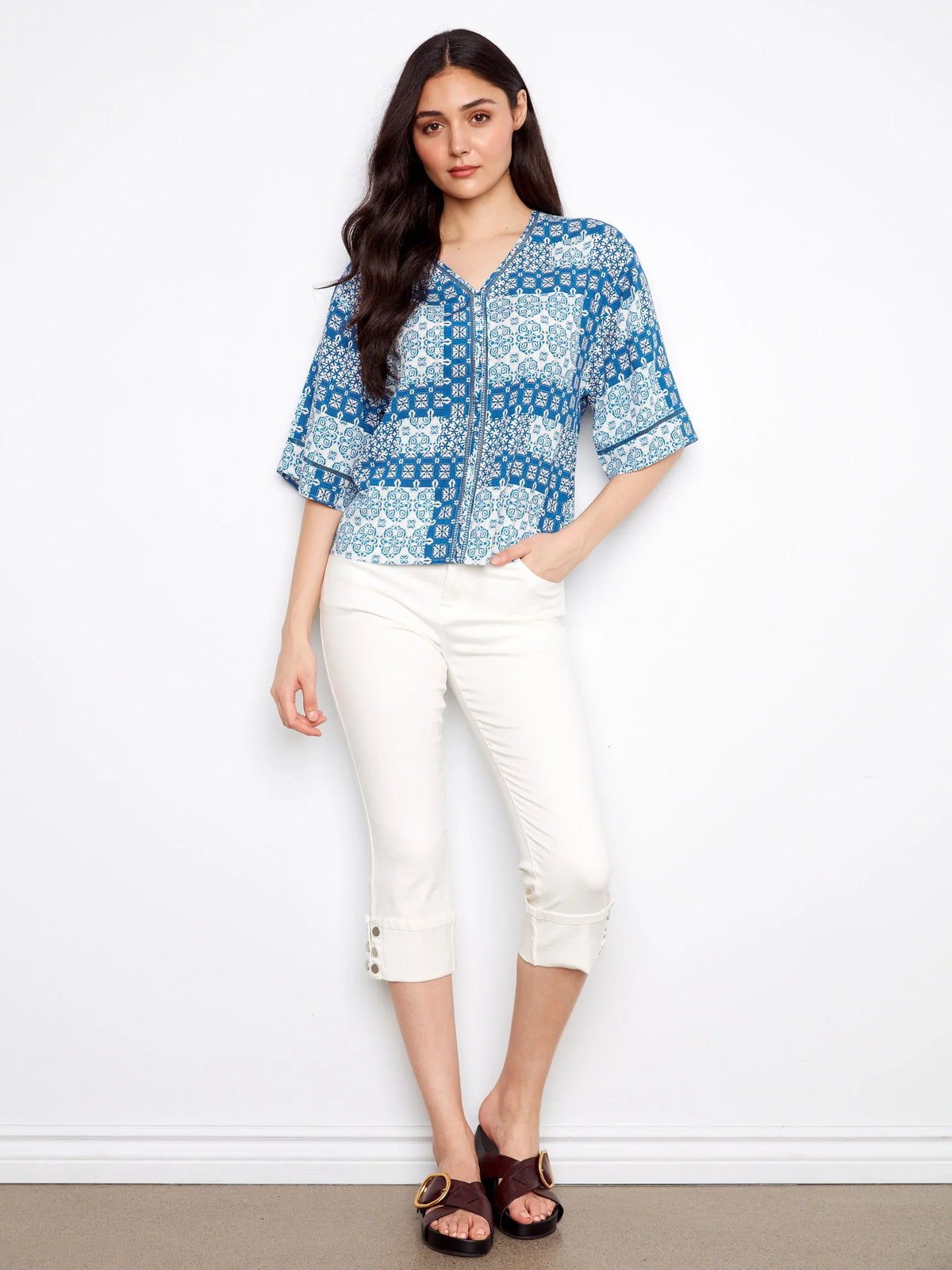 Charlie B Printed V-Neck Blouse - Style C4616RR-634A
