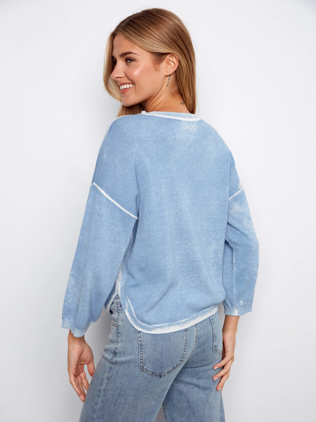Charlie B Three-Quarter Blue Bell Sweater - Style C2964P-261B