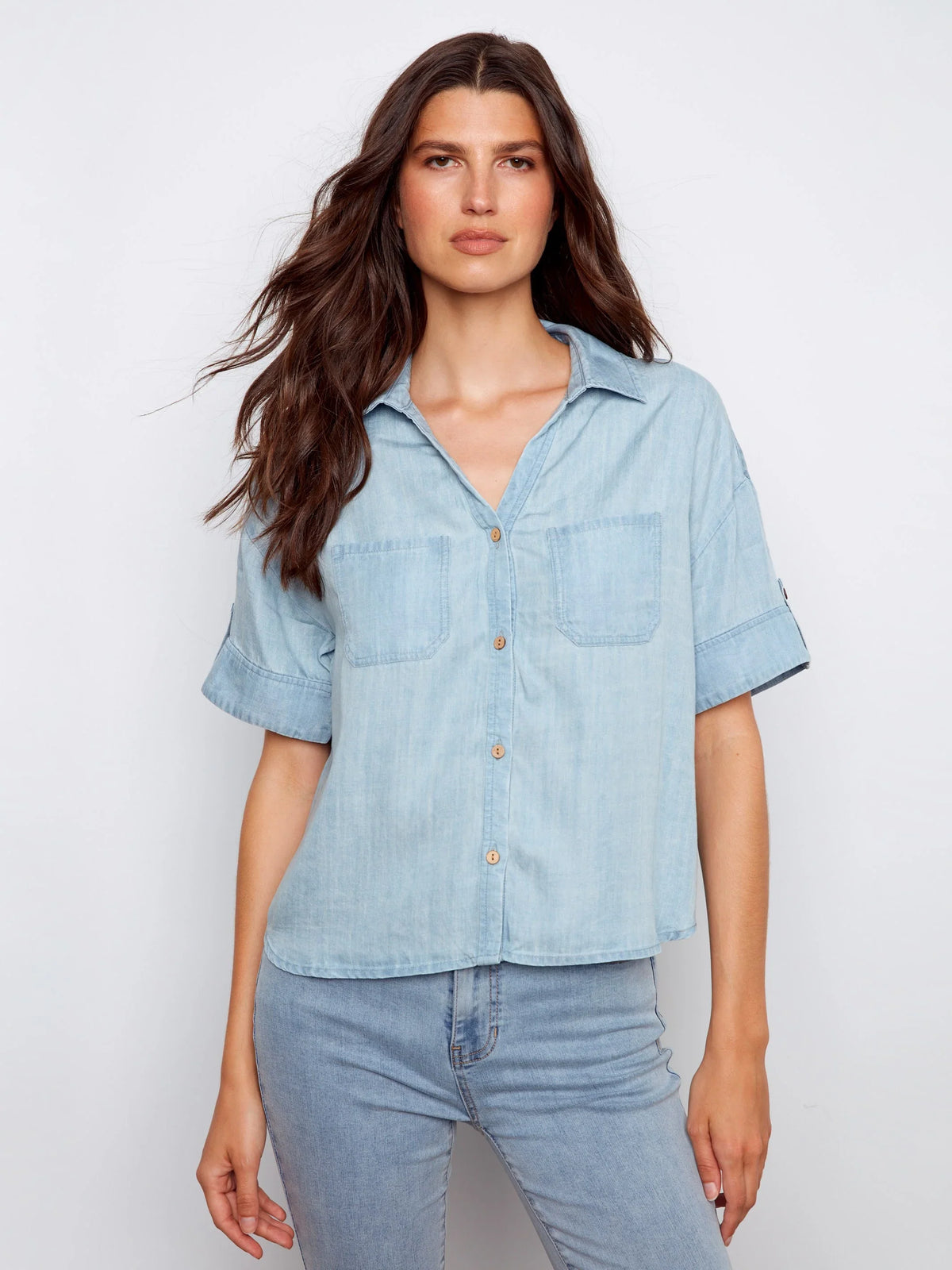 Charlie B Light Blue Relaxed Top - Style C4688-578C