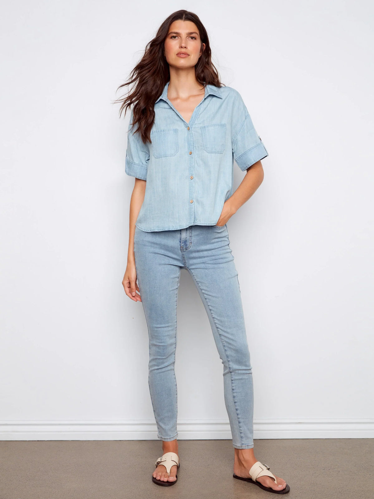 Charlie B Light Blue Relaxed Top - Style C4688-578C