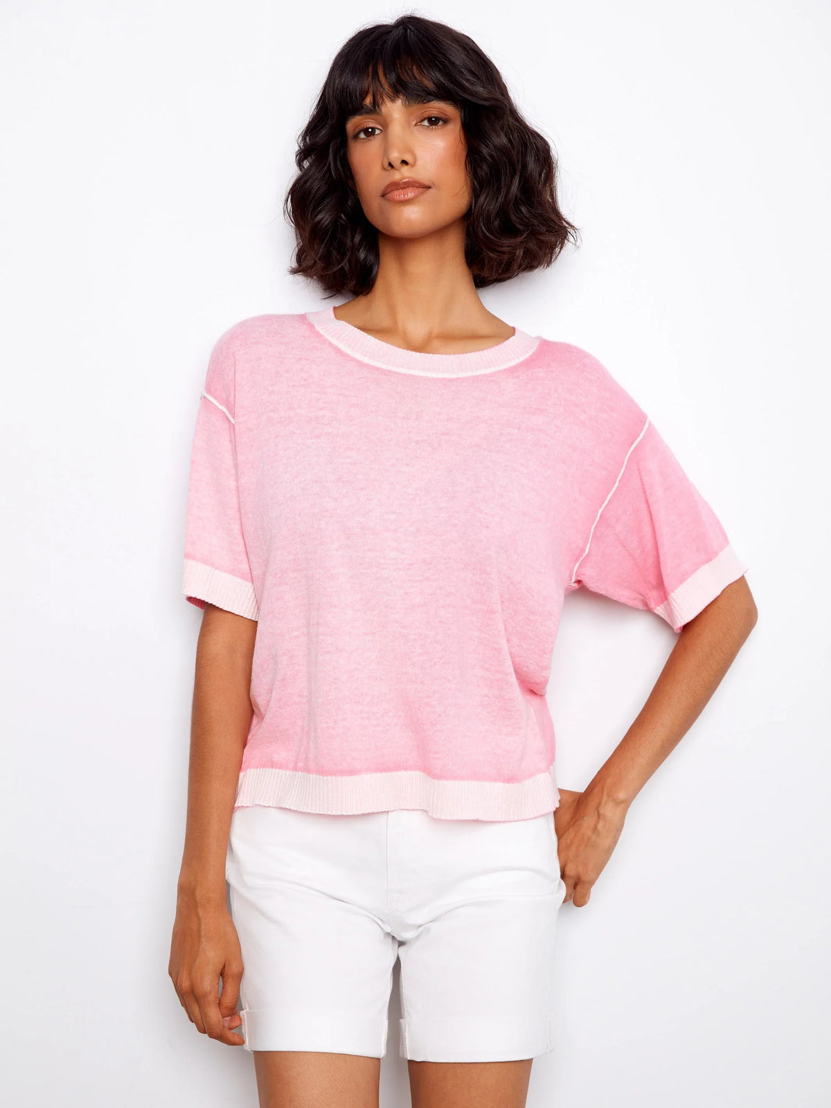 Charlie B Short Sleeve Reverse Print Sweater - Style C2947V-261B