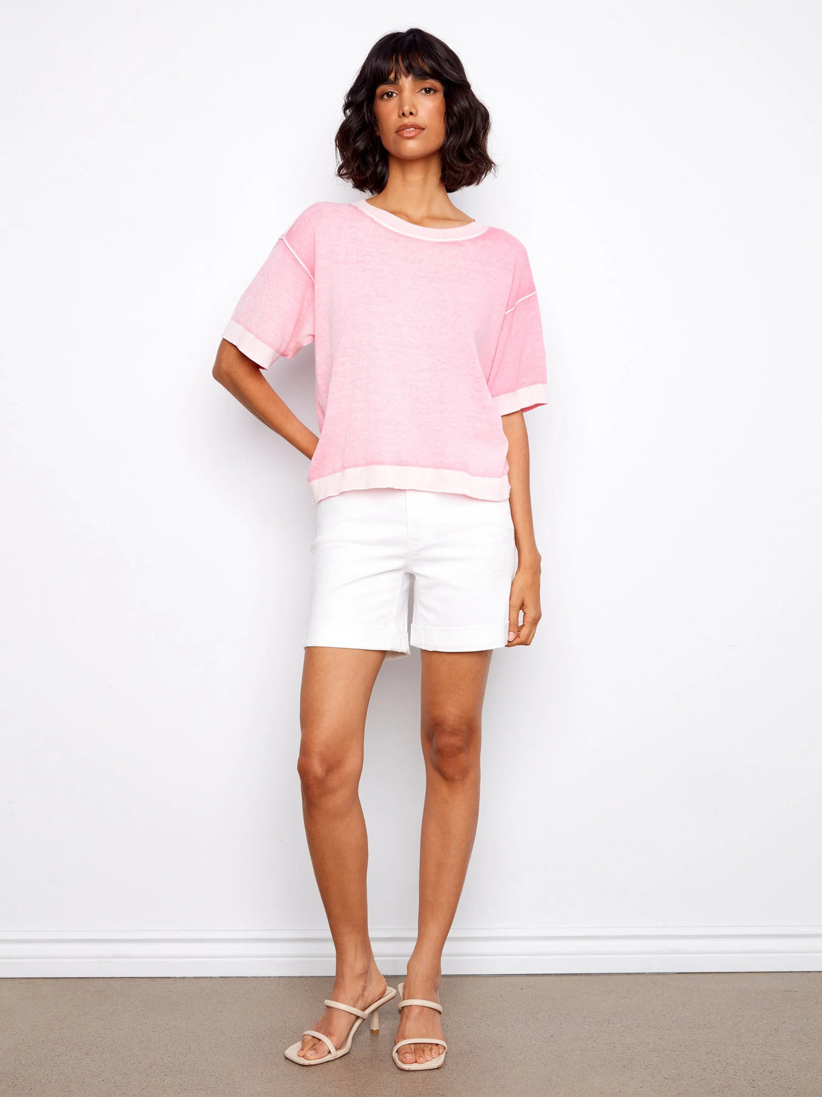 Charlie B Short Sleeve Reverse Print Sweater - Style C2947V-261B