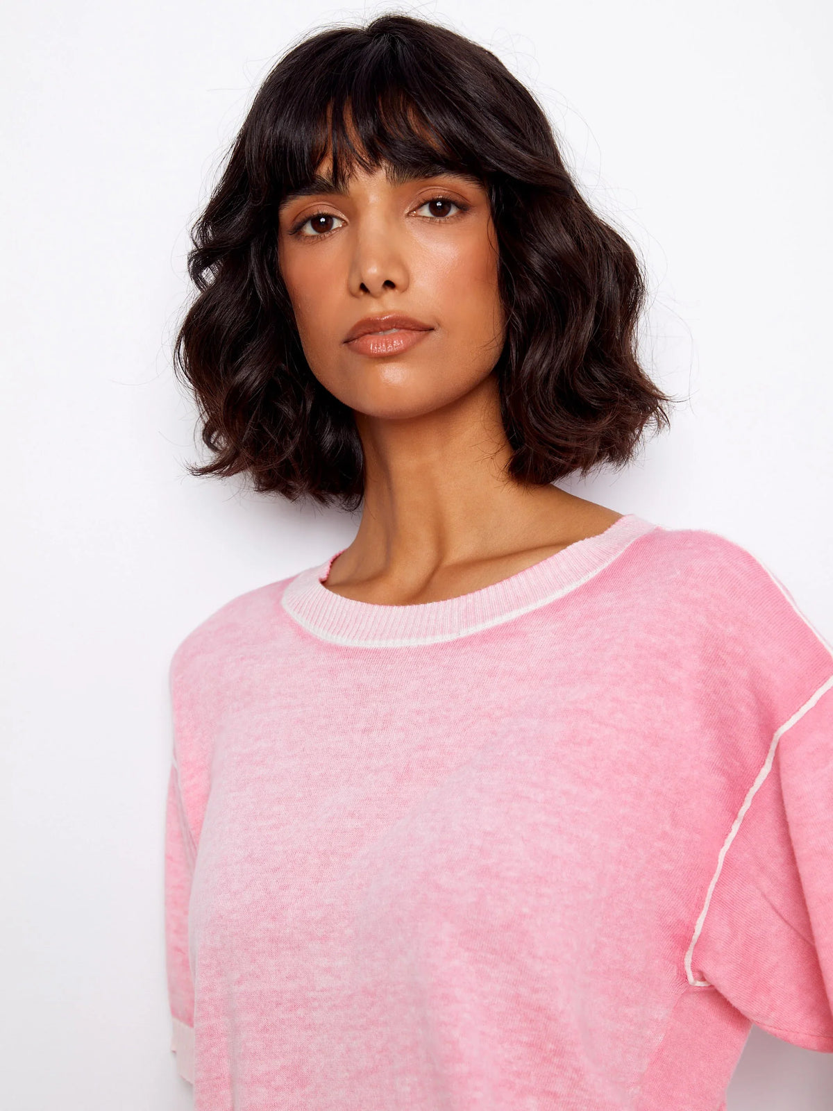 Charlie B Short Sleeve Reverse Print Sweater - Style C2947V-261B