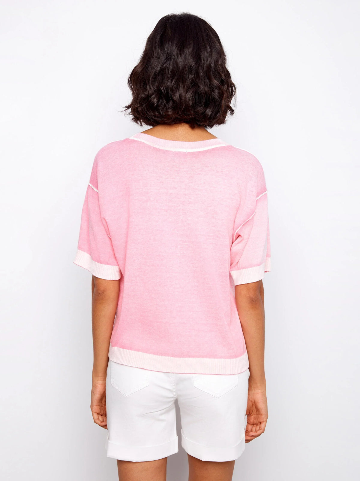 Charlie B Short Sleeve Reverse Print Sweater - Style C2947V-261B