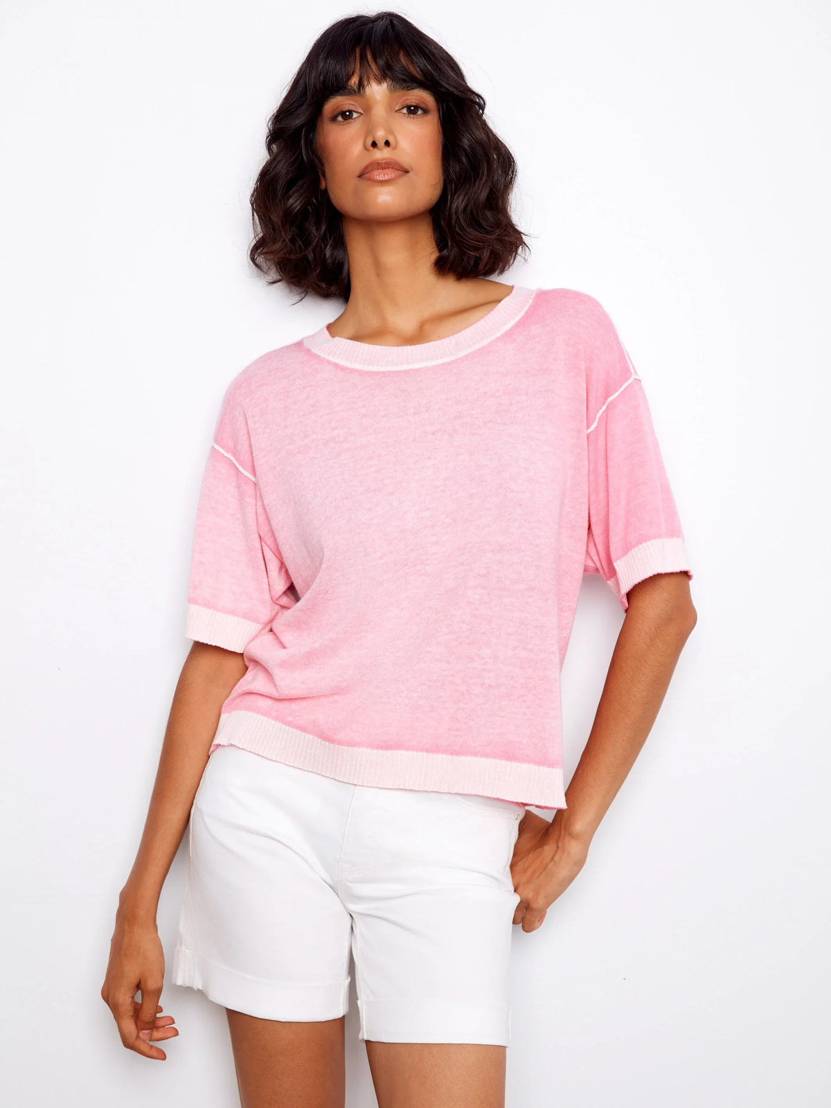 Charlie B Short Sleeve Reverse Print Sweater - Style C2947V-261B