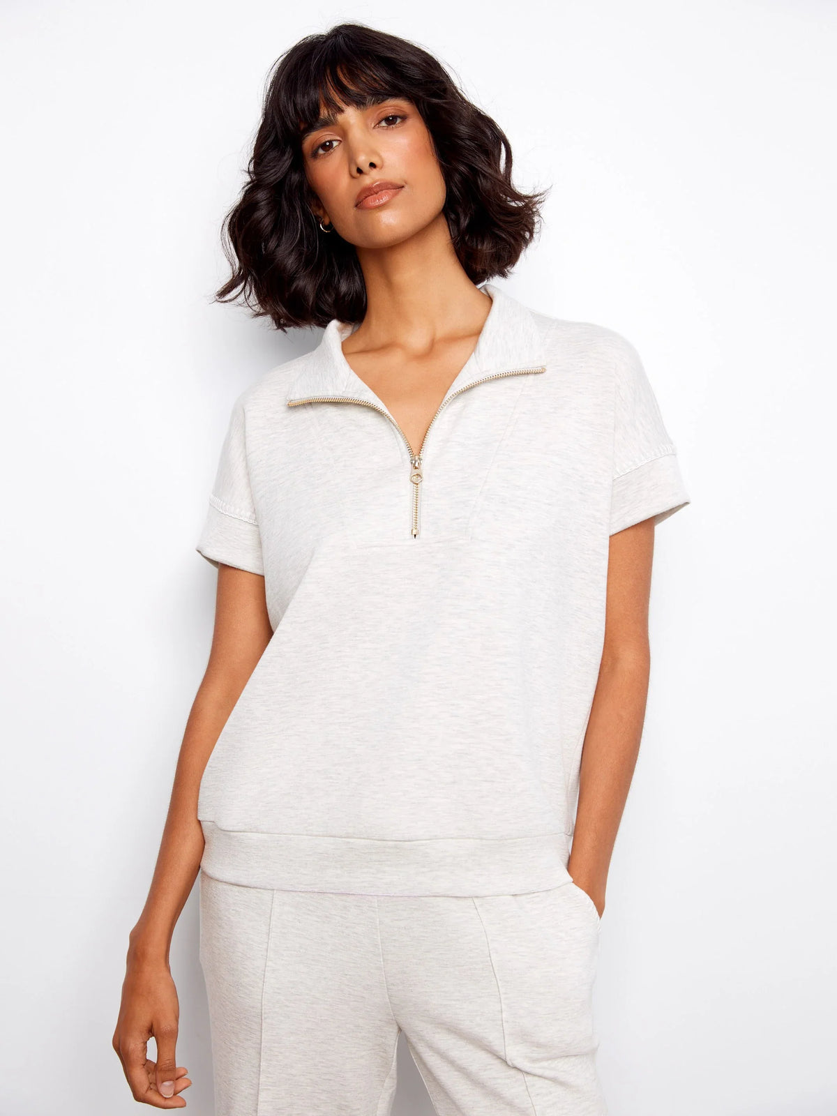 Charlie B Chic Soft Mock-Neck Short-Sleeve Top - Style C1445-479C