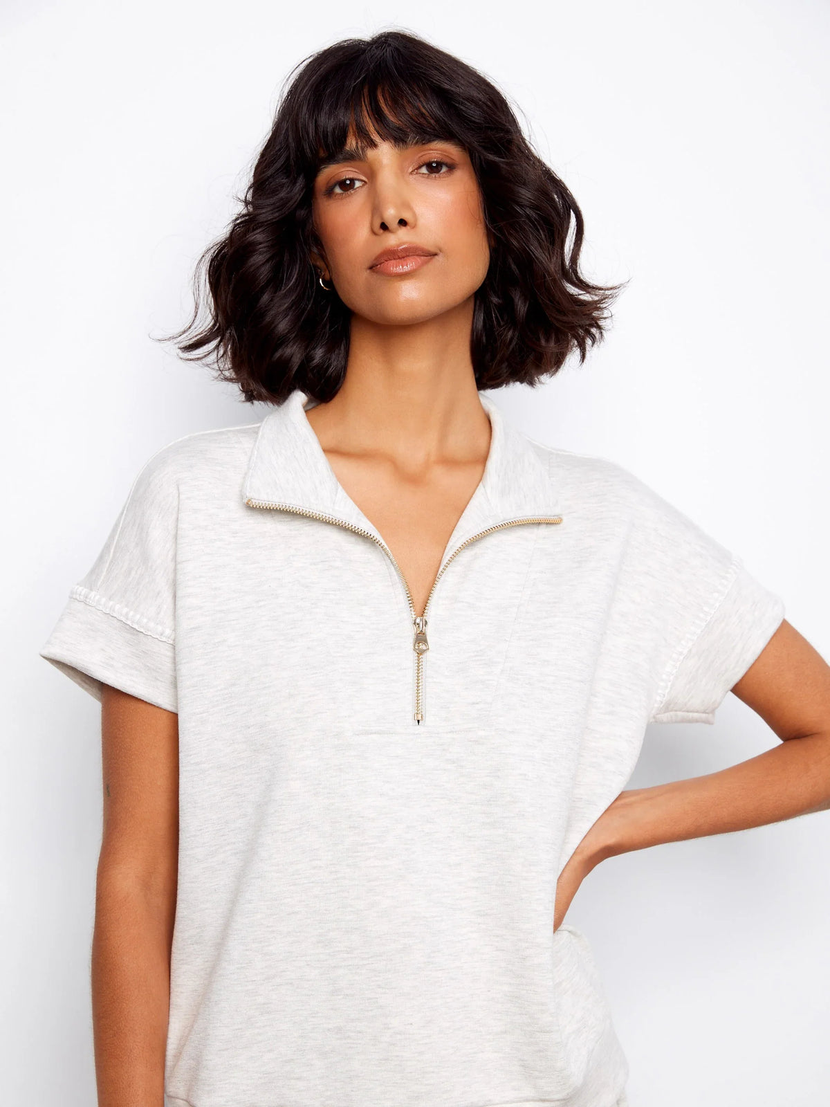 Charlie B Chic Soft Mock-Neck Short-Sleeve Top - Style C1445-479C