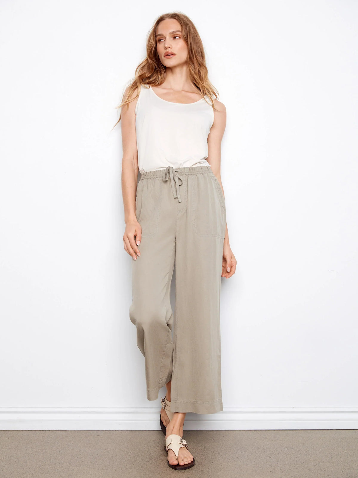 Charlie B Tencel Wide Leg Jogger Pants - Sage - Style C5768-589C