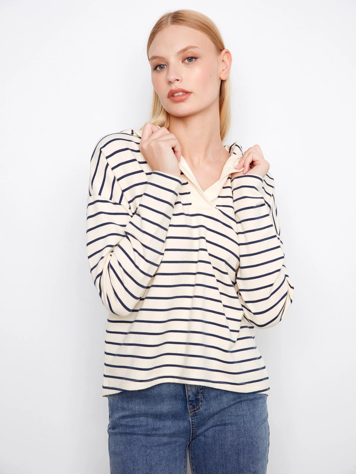 Charlie B Chic Striped Soft V-Neck Top - Style C1351X-608C
