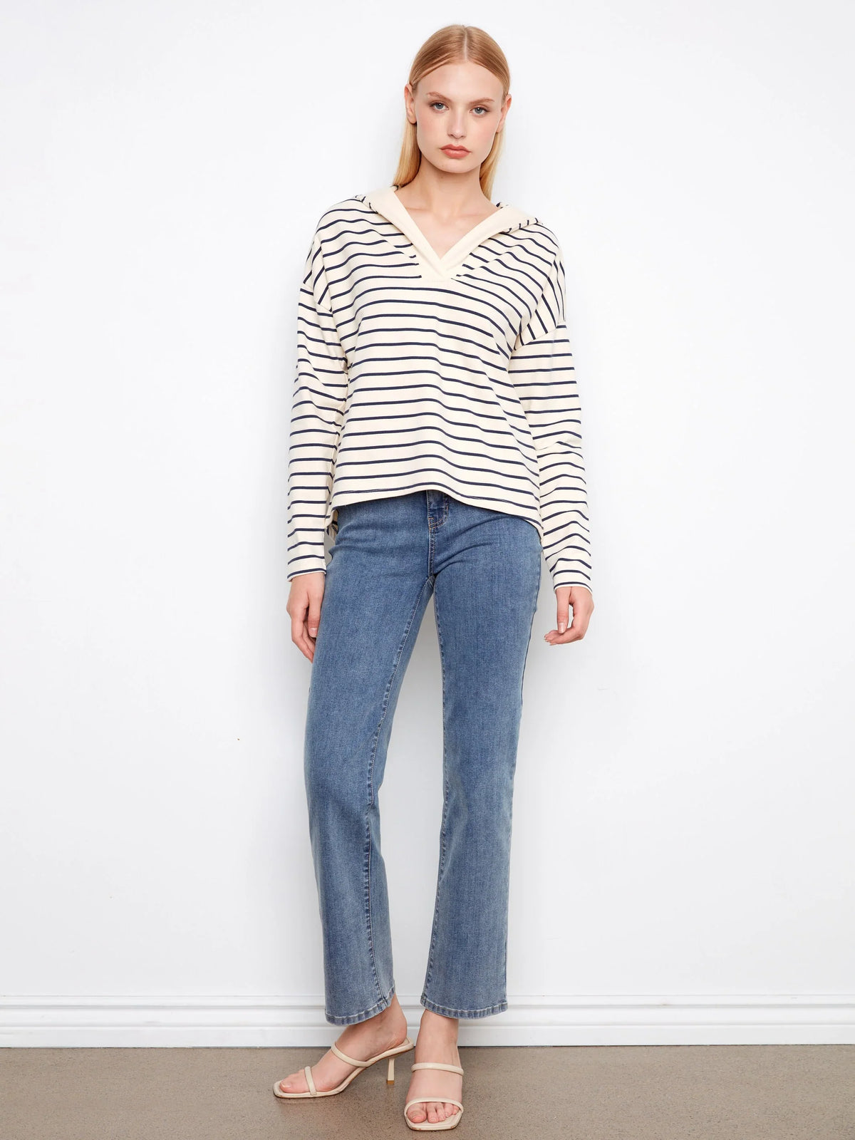 Charlie B Chic Striped Soft V-Neck Top - Style C1351X-608C
