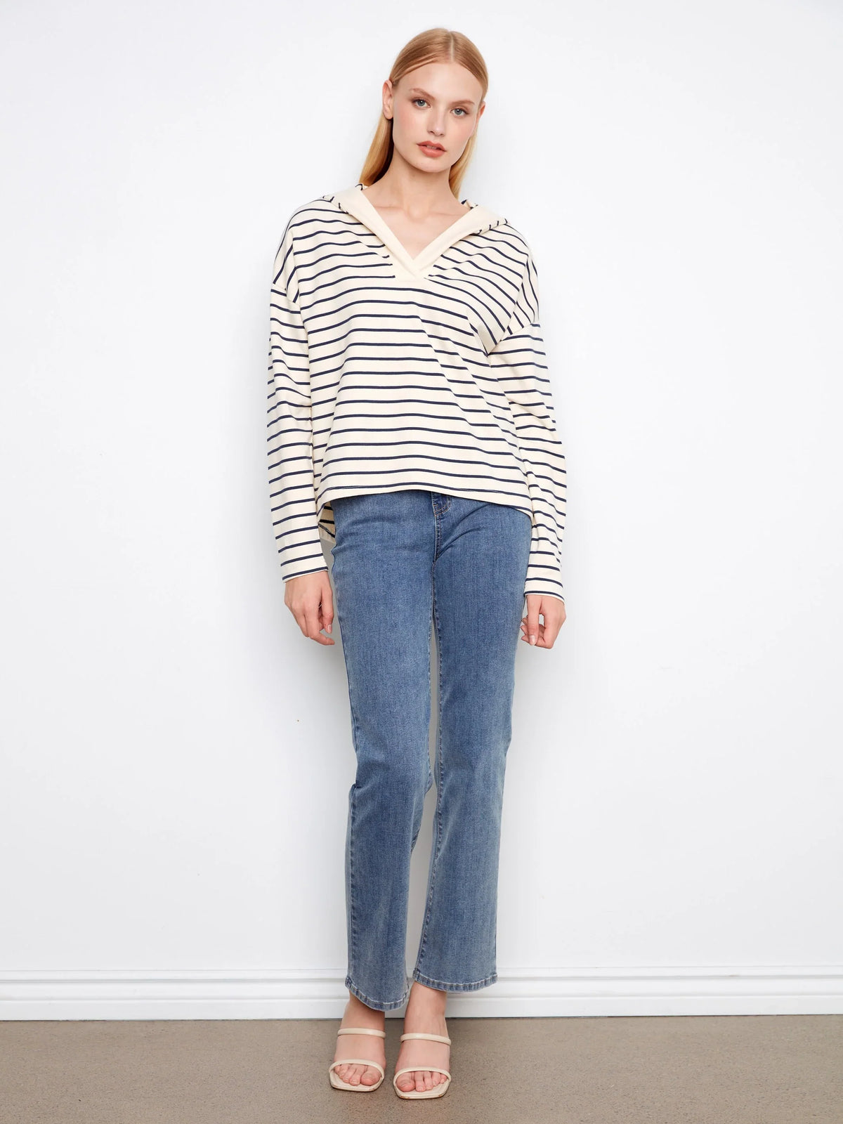 Charlie B Chic Striped Soft V-Neck Top - Style C1351X-608C