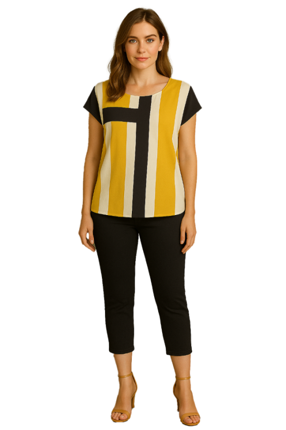 ORLY Multi-Stripe Short Sleeve Top - Style 261293