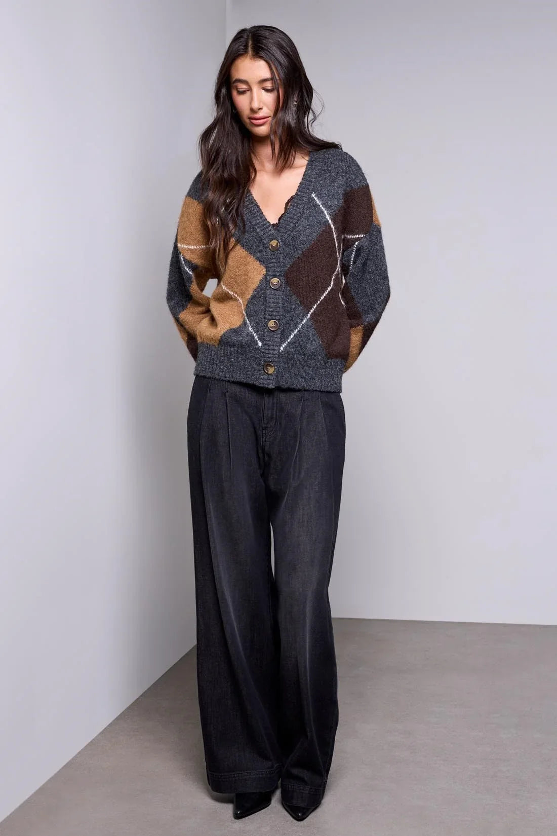 Tribal Diamond Pattern Button Front Knit Cardigan - Style 62630-5630