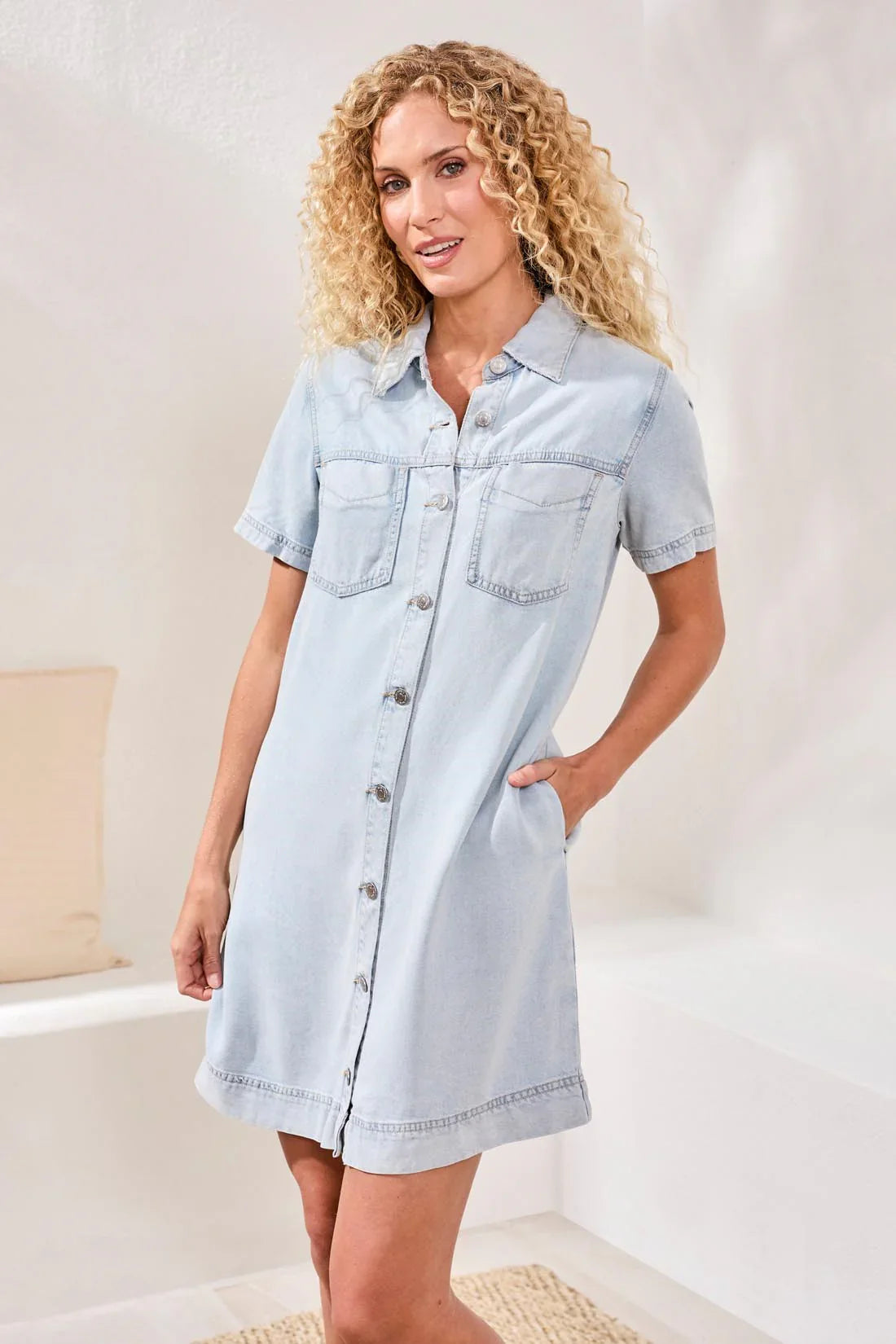 Tribal Button Front Tencel Denim Shift Dress - Style 61430-1116
