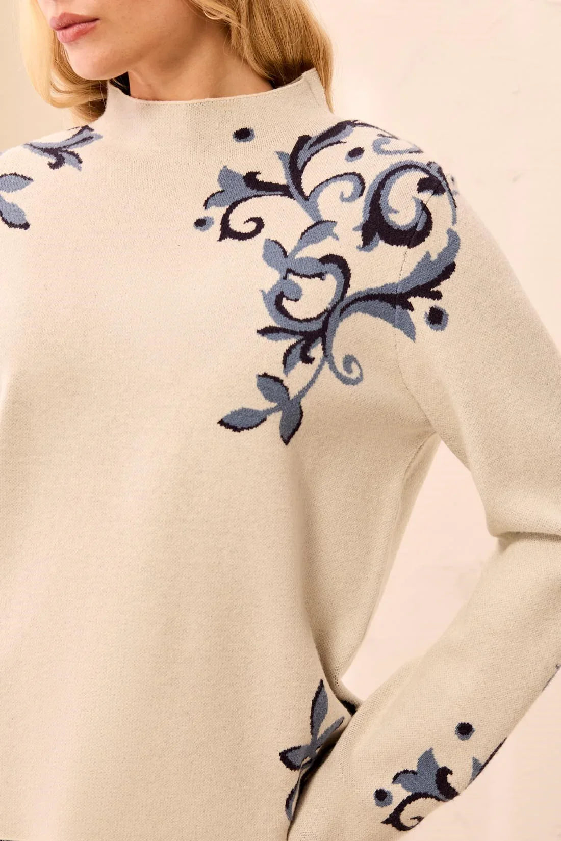 Tribal Long Sleeve Funnel Neck Sweater - Style 32270-8012m