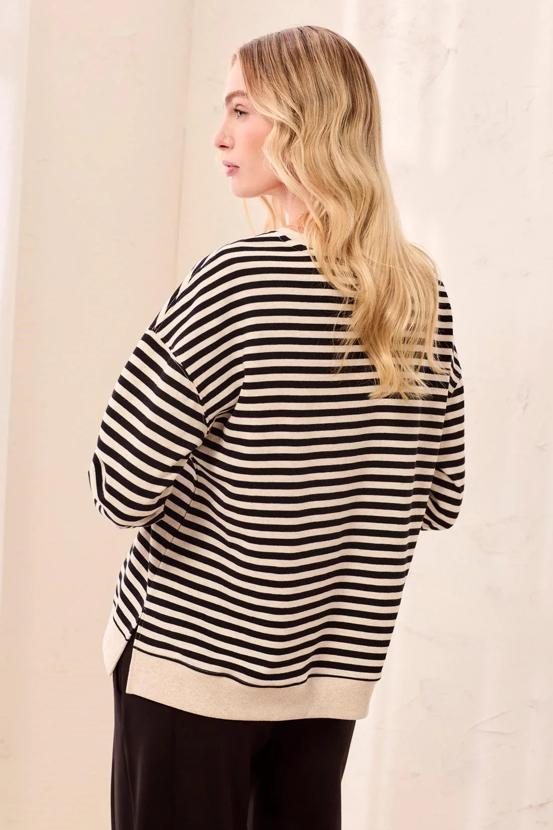 Tribal Long Sleeve Crew Neck Drop Shoulder Knit Top - Style 24870-8509
