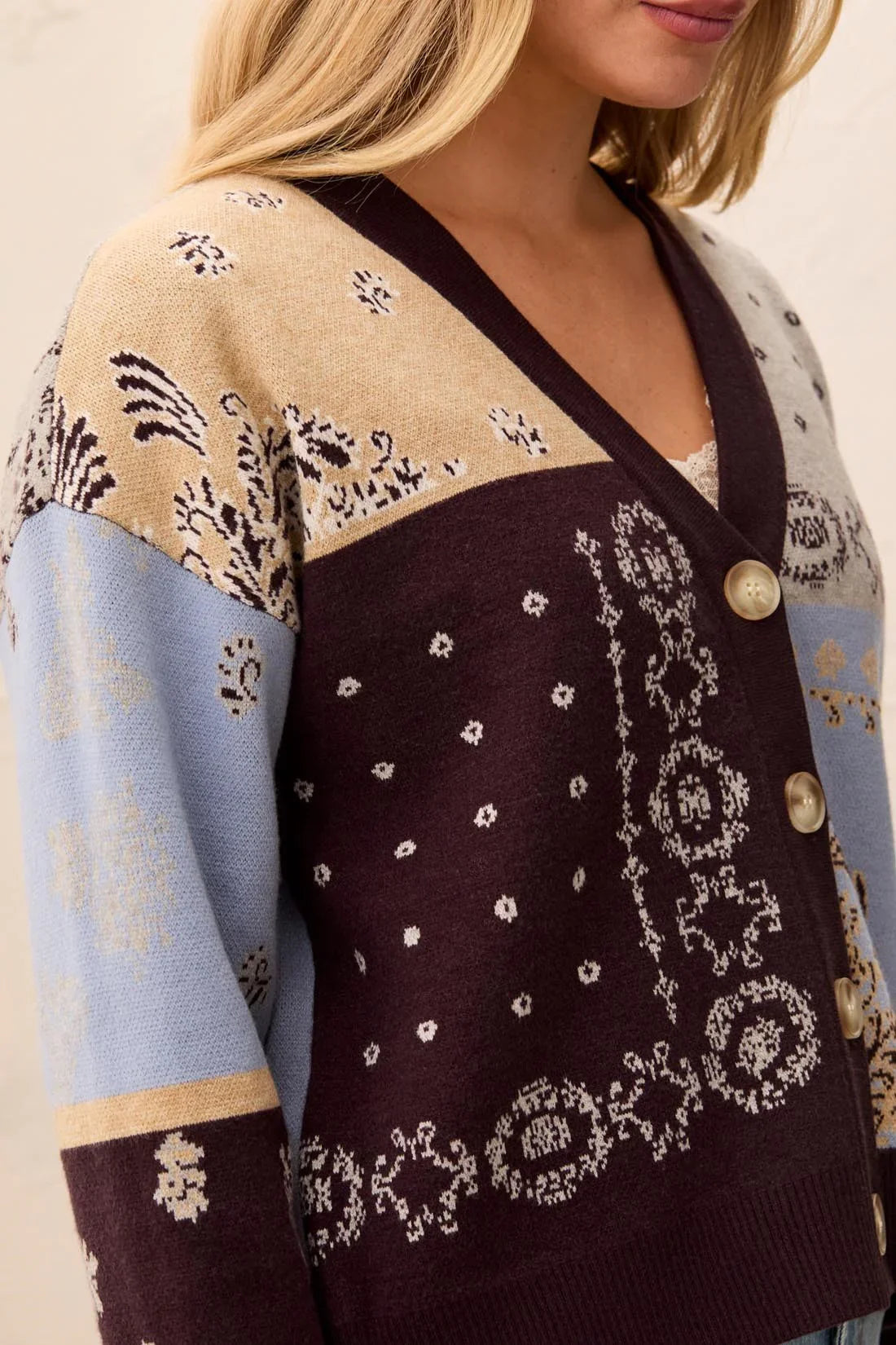 Tribal Novelty Jacquard V-Neck Sweater Cardigan - Style 63220-8277