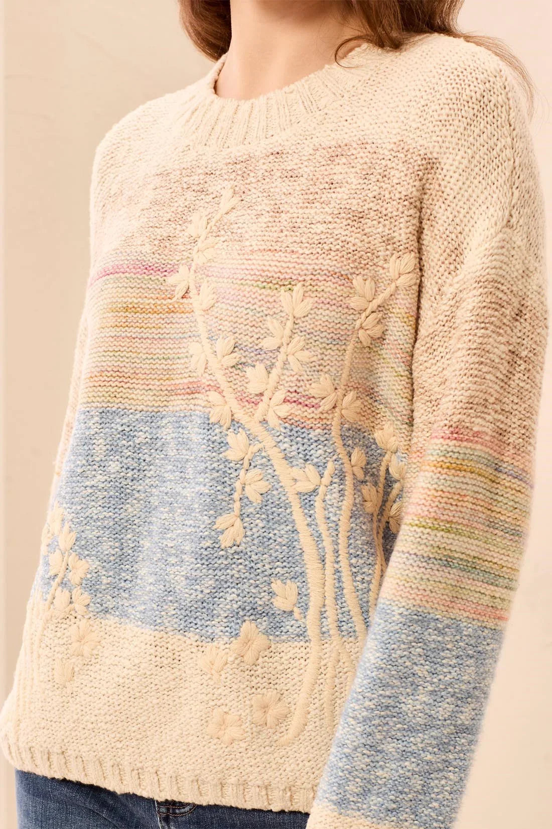 Tribal Crew Neck Embroidered Sweater - Style 31940-8495