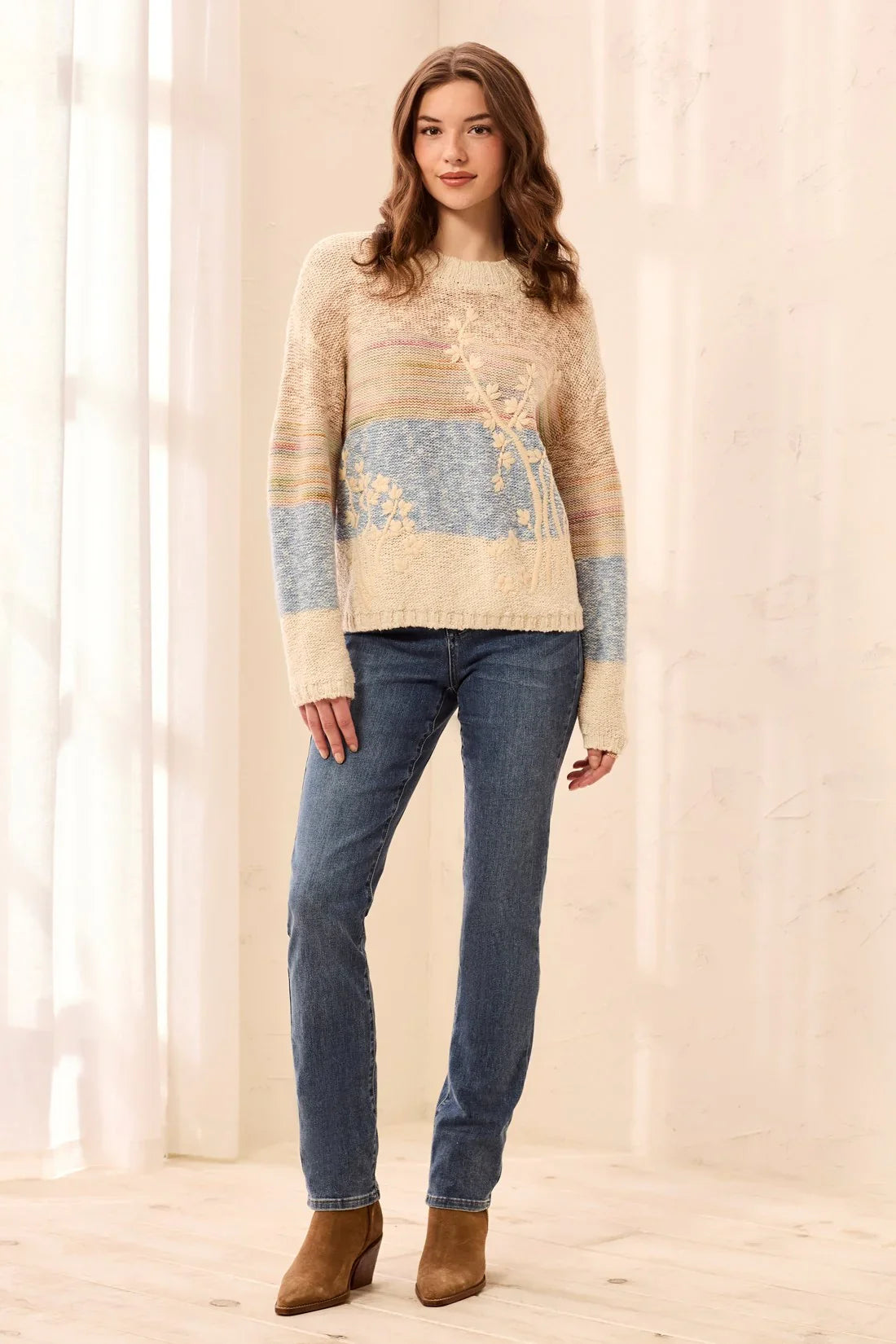 Tribal Crew Neck Embroidered Sweater - Style 31940-8495