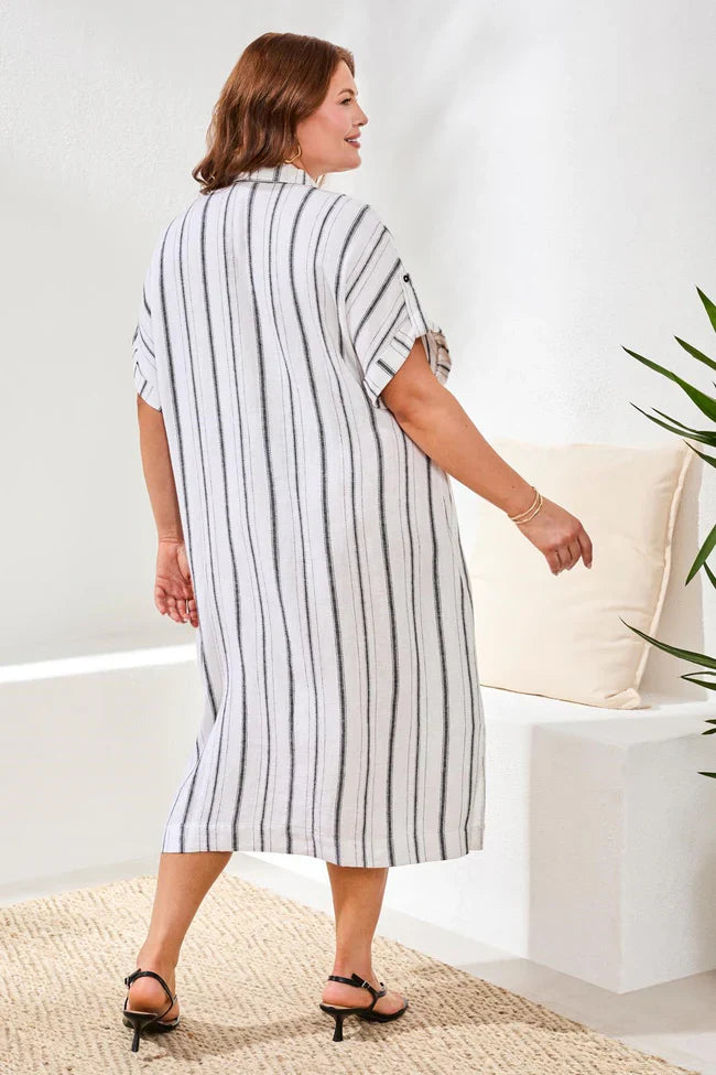 Tribal Yarn Dye Stripe Flowy Shirt Dress - Style 6095V-5400
