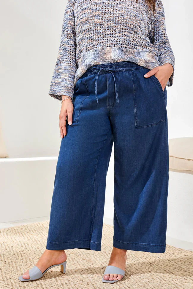 Tribal Soft Drape Denim Wide Leg Flowy Pants - Style 6127V-5383