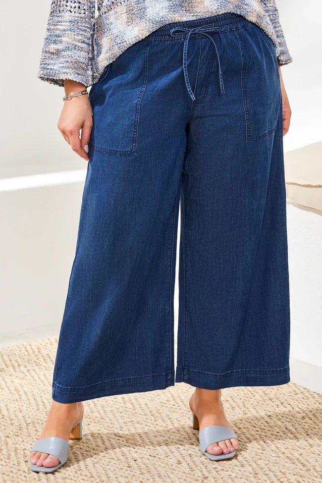 Tribal Soft Drape Denim Wide Leg Flowy Pants - Style 6127V-5383