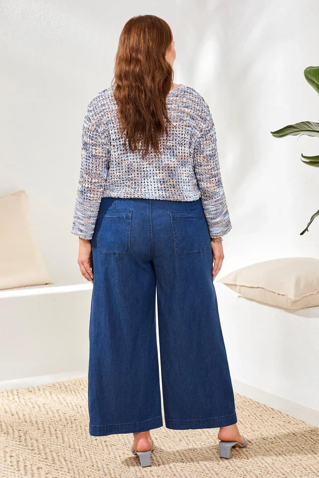 Tribal Soft Drape Denim Wide Leg Flowy Pants - Style 6127V-5383