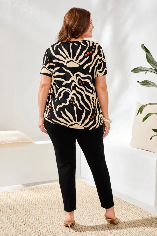 Tribal Crew Neck Top With Side Ruching - Style 2498V-3457